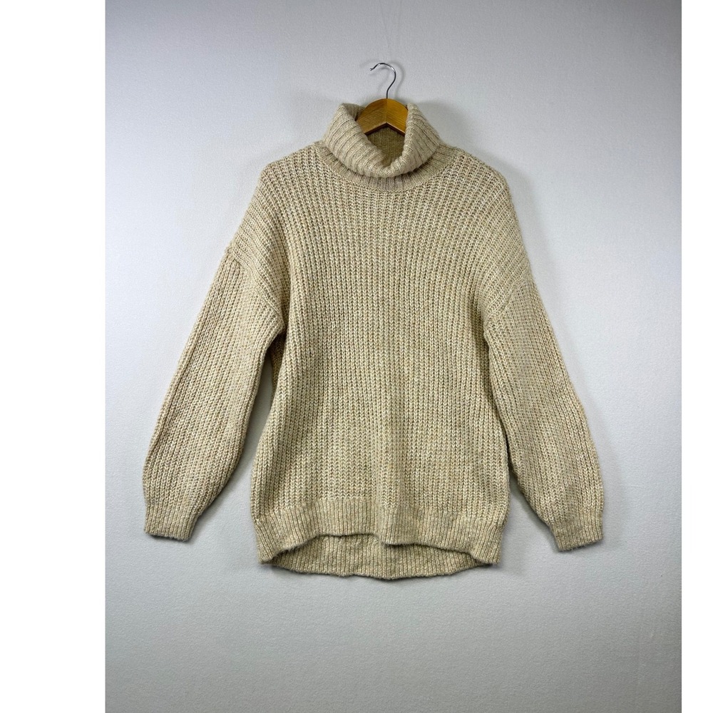 Old Navy Turtleneck Sweater Womens Small Oatmeal Beige Shaker Knit Tunic Relaxed